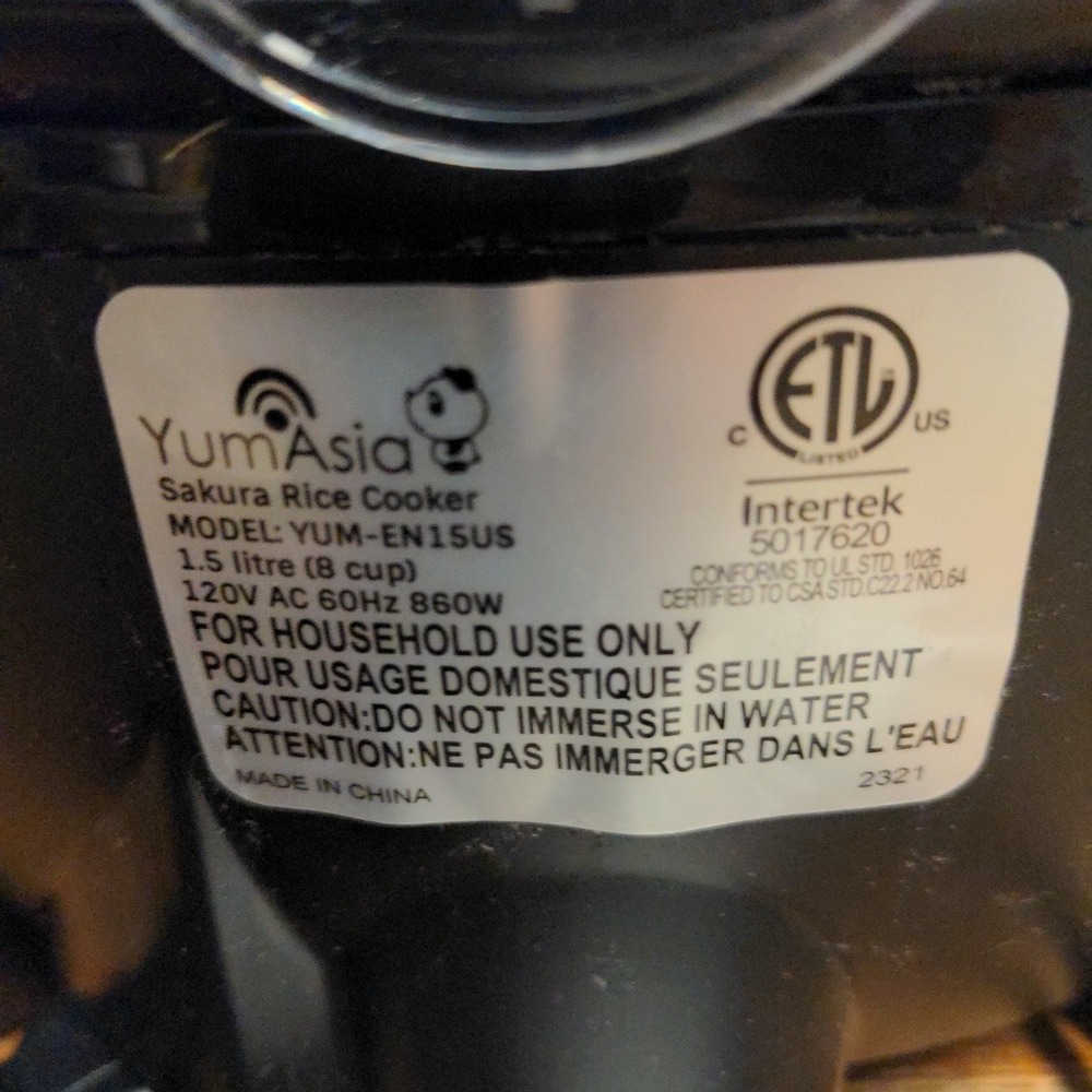 Yum Asia Sakura Rice Cooker 8 Cup 1.5L Ninja Ceramic Bowl YUMEN15US Black Silver - Picture 12 of 12
